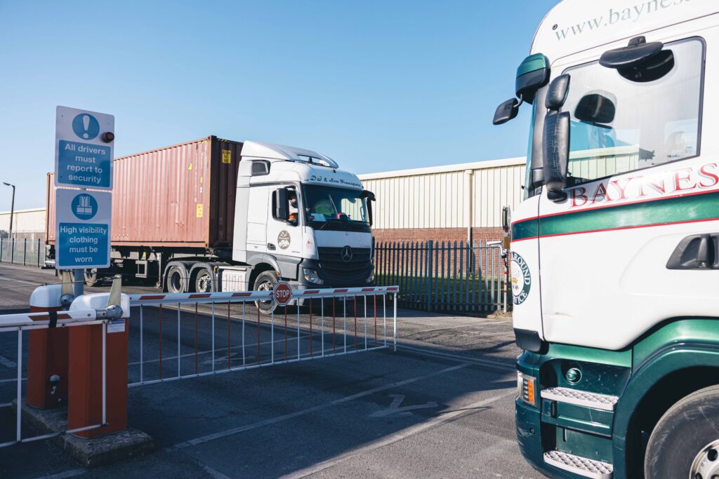 Image shows trucks arriving a the GWS secure warehouse facility in Immingham. 